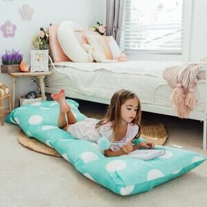 Butterfly Craze Floor Pillow Case Queen Bed Lounger Cover, Polka Aqua